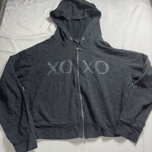 XOXO Juniors Rhinestone Cropped Full Zipper Hoodie Soft Lined Warm Bling W